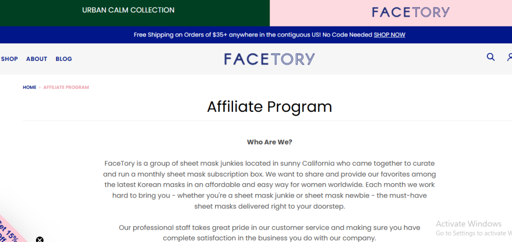 FaceTory affiliate program